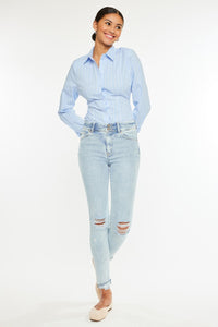 KanCan High Rise Light Wash Distressed Skinnies