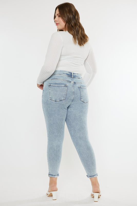 High Rise Folded Ankle Skinny Light Wash KanCan