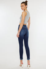 Load image into Gallery viewer, KanCan Mid Rise Dark Wash Skinnies
