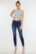 Load image into Gallery viewer, KanCan Mid Rise Dark Wash Skinnies
