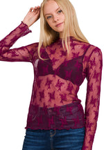 Load image into Gallery viewer, Flirty Lace Mesh Top ~ Cabernet
