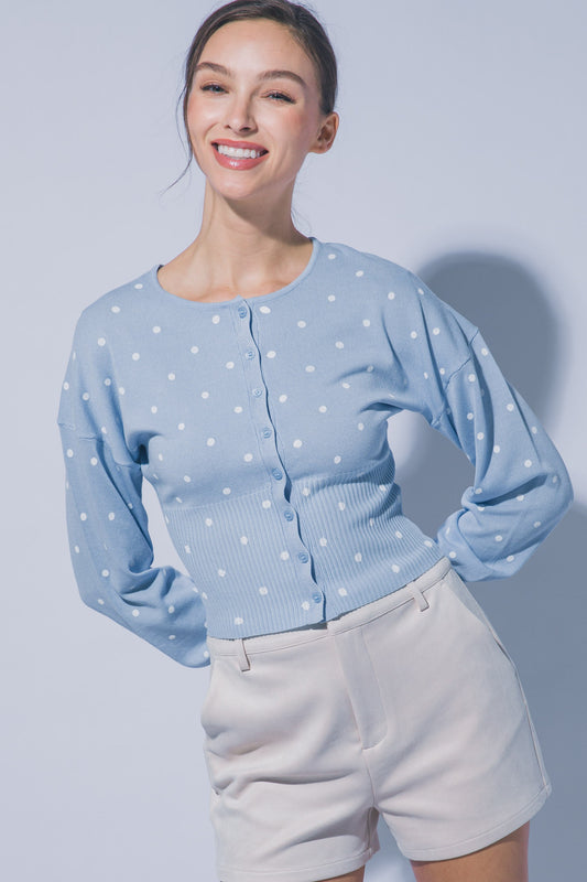 Spring Skies Polka Dot Cardigan