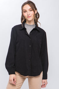 Micro-Corduroy Lightweight Shackett in Black