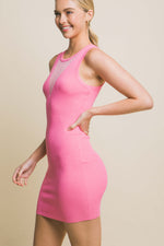 Load image into Gallery viewer, Fearless Mesh Front Knit Mini Pink Dress
