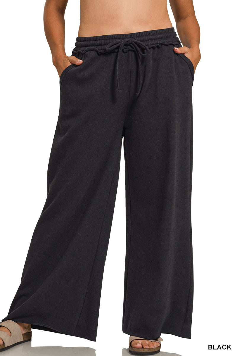 Fleece Exposed Seam Extra Wide Leg Sweatpants Black
