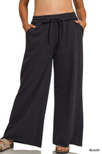 Load image into Gallery viewer, Fleece Exposed Seam Extra Wide Leg Sweatpants Black

