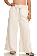Load image into Gallery viewer, Fleece Exposed Seam Extra Wide Leg Sweatpants Sand Beige
