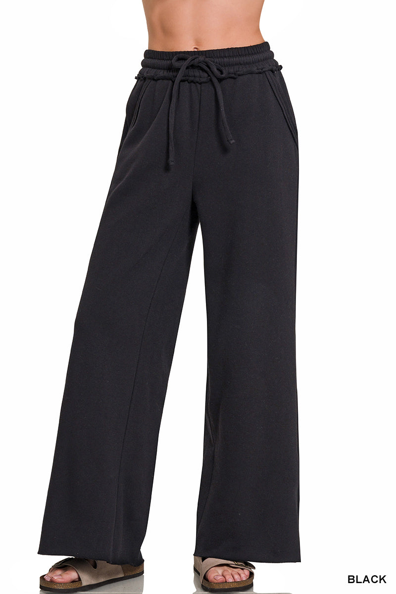Fleece Exposed Seam Extra Wide Leg Sweatpants Black