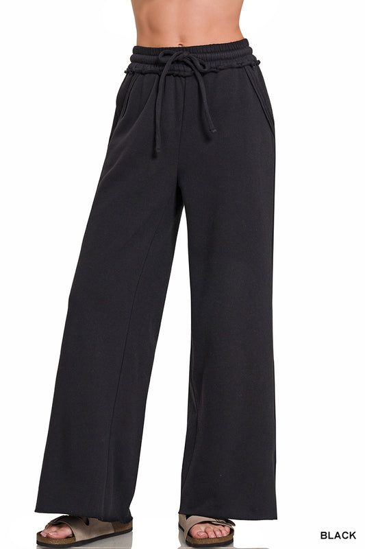 Fleece Exposed Seam Extra Wide Leg Sweatpants Black