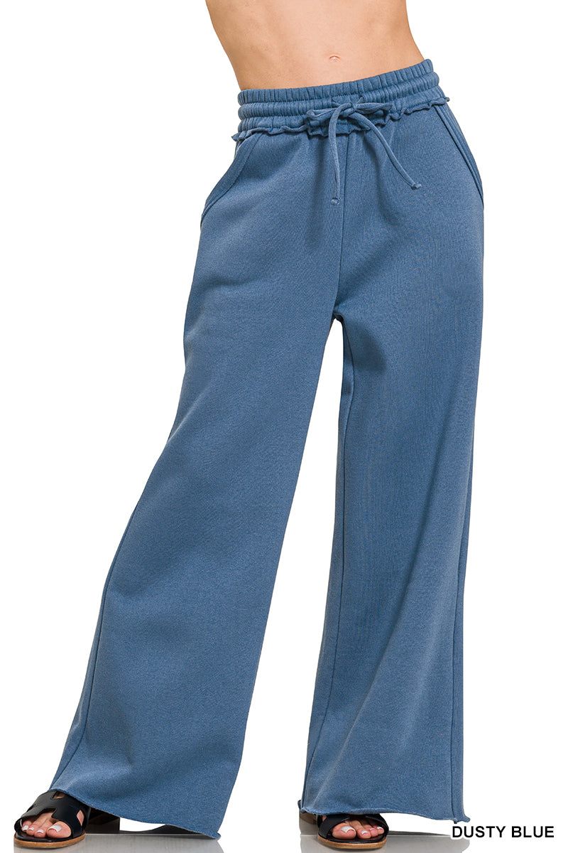 Fleece Exposed Seam Extra Wide Leg Sweatpants Dusty Blue