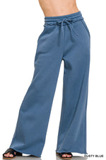 Load image into Gallery viewer, Fleece Exposed Seam Extra Wide Leg Sweatpants Dusty Blue
