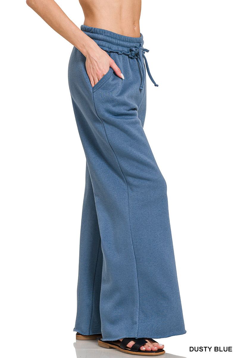 Fleece Exposed Seam Extra Wide Leg Sweatpants Dusty Blue