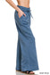 Fleece Exposed Seam Extra Wide Leg Sweatpants Dusty Blue