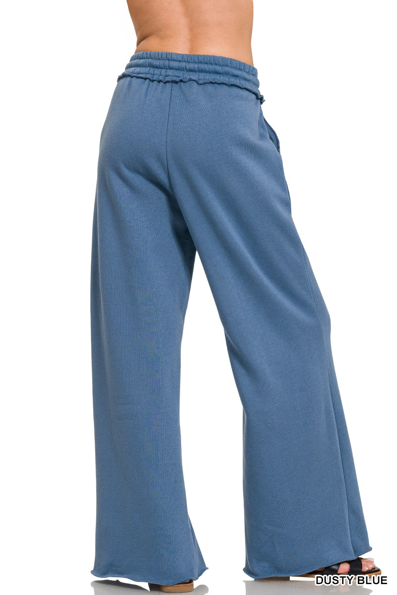 Fleece Exposed Seam Extra Wide Leg Sweatpants Dusty Blue