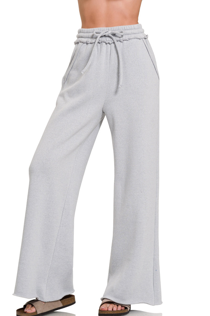 Fleece Exposed Seam Extra Wide Leg Sweatpants Heather Gray