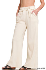 Load image into Gallery viewer, Fleece Exposed Seam Extra Wide Leg Sweatpants Sand Beige
