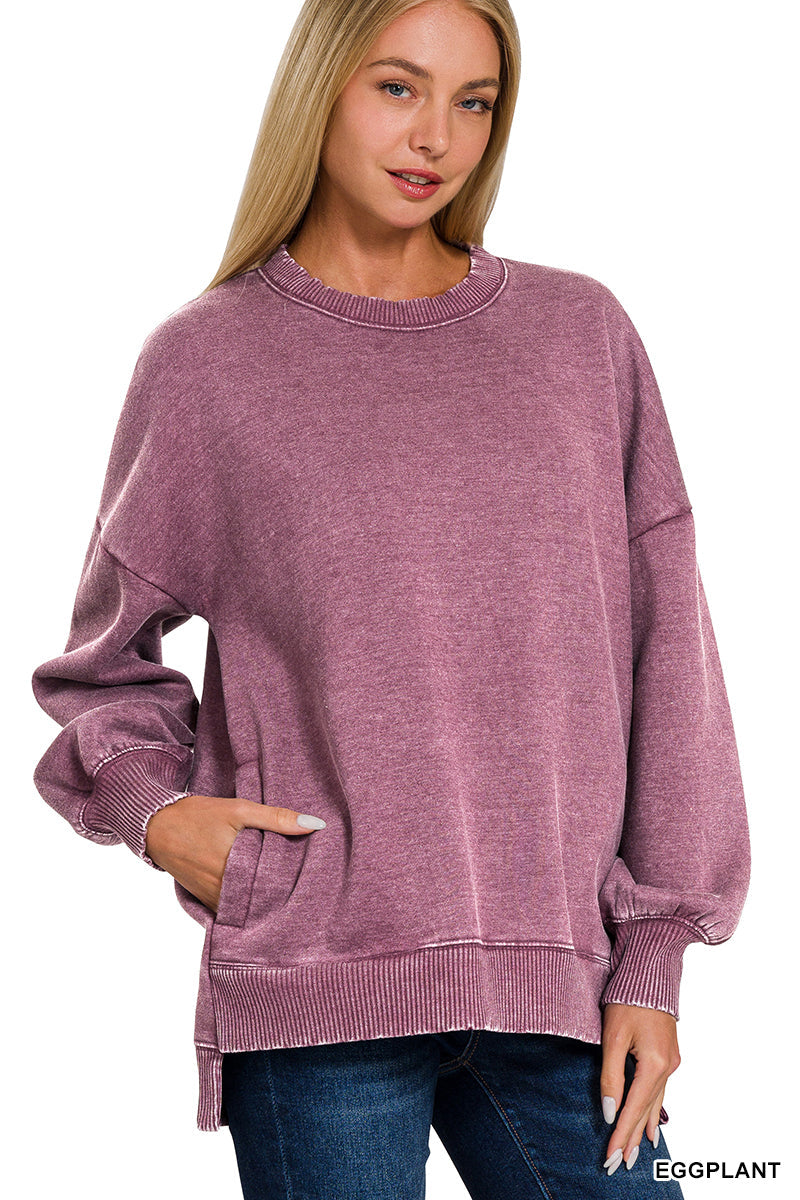 Hello Cozy Crewneck ~ Eggplant