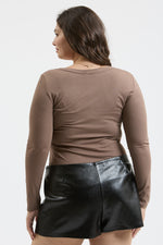 Load image into Gallery viewer, Scoop Neck Henley - Mocha (Curvy)
