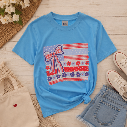 Patriotic Patchwork Bow Tee