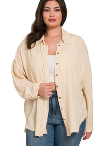 Waverly Raw Edge Button-Up - Beige