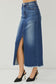 Risen High Rise Denim Maxi Skirt