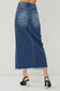 Risen High Rise Denim Maxi Skirt
