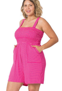 One Hot Momma Striped Romper- Pink