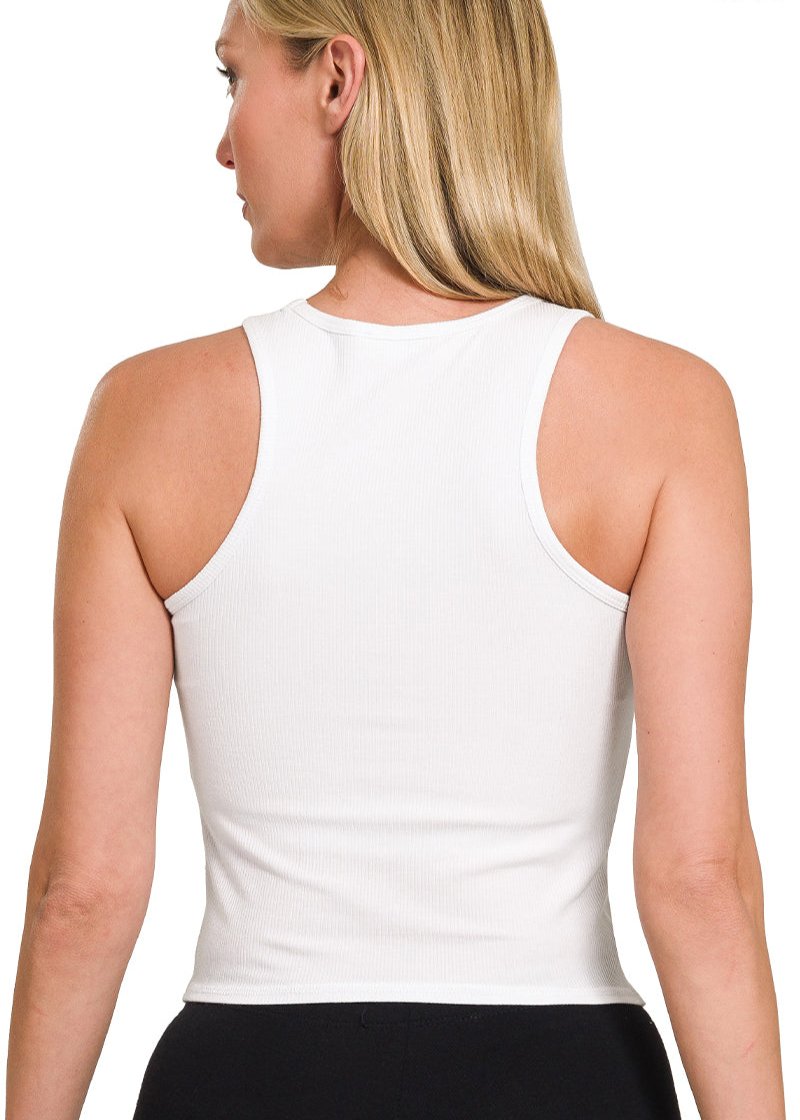 Ribbed Racerback Tank - White