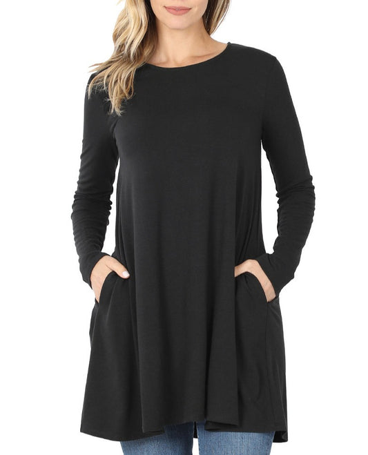 Zenana Long Sleeve Tunic with Pockets