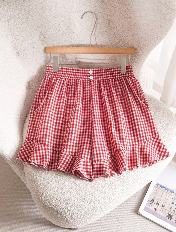 Cherry Picnic Date Gingham Shorts