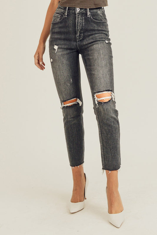 Risen High Rise Relaxed Fit Black Wash Skinny