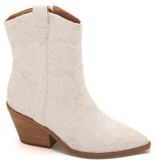 Rowdy Cowgirl Mid-Booties White Lace