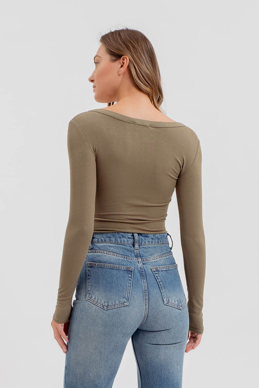 Scoop Neck Henley - Olive