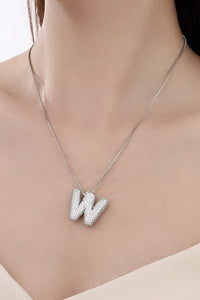 Initial Pave Rhinestone Bubble Necklace - Silver