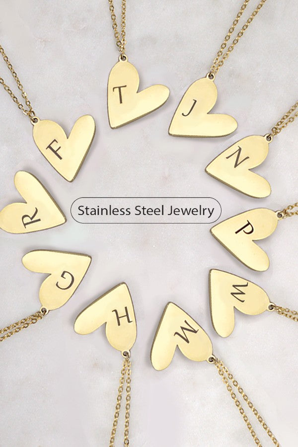 Heart Initial Pendant Necklace ~ 18k Gold Dipped