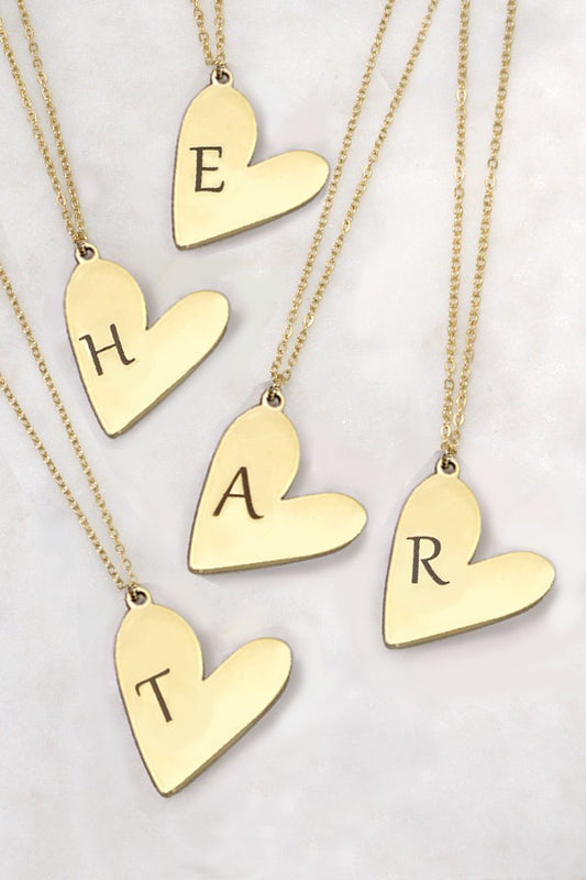 Heart Initial Pendant Necklace ~ 18k Gold Dipped