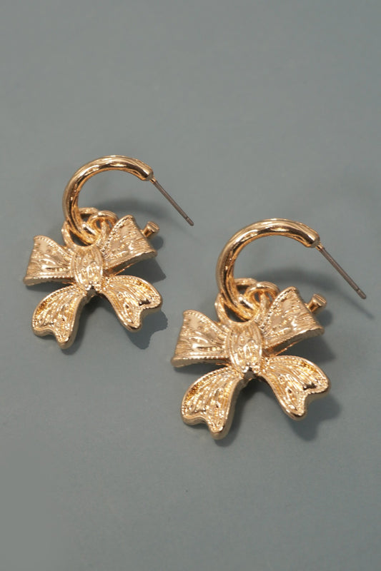 Textured Bow Drop Hoop Earrings