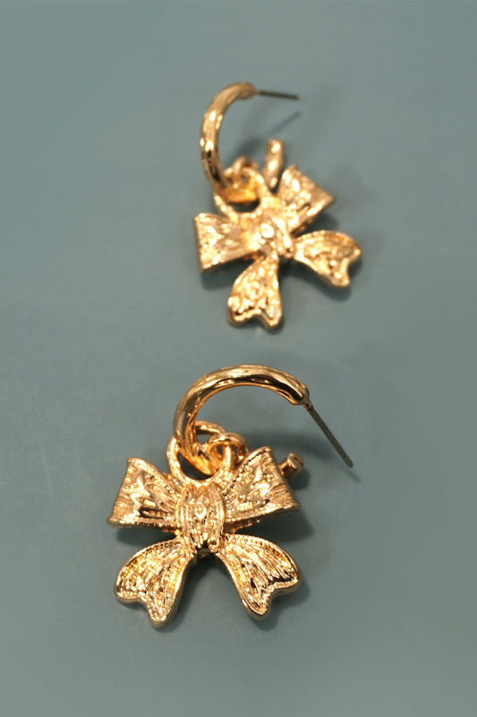 Textured Bow Drop Hoop Earrings
