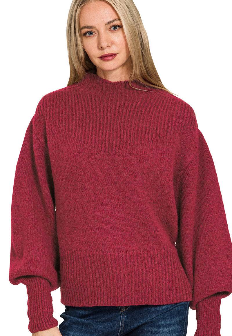 Modern Muse Mock Neck Sweater ~ Cabernet
