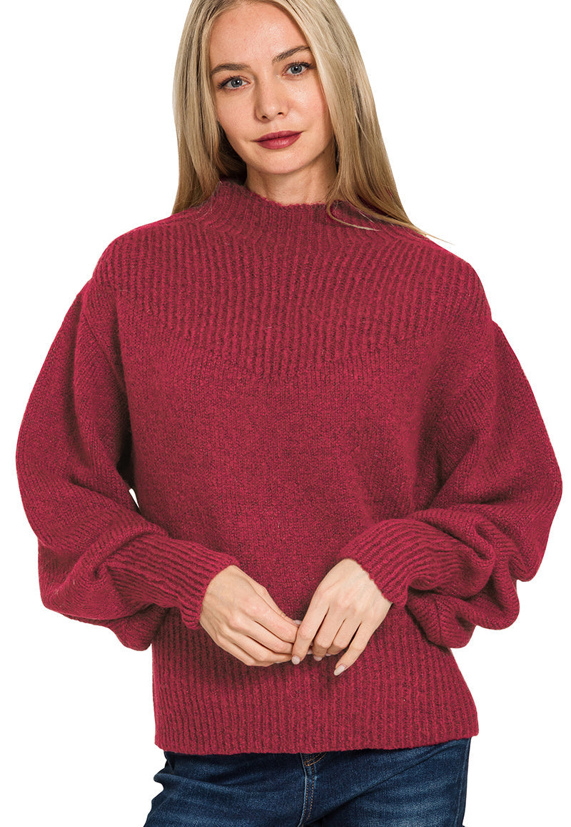 Modern Muse Mock Neck Sweater ~ Cabernet