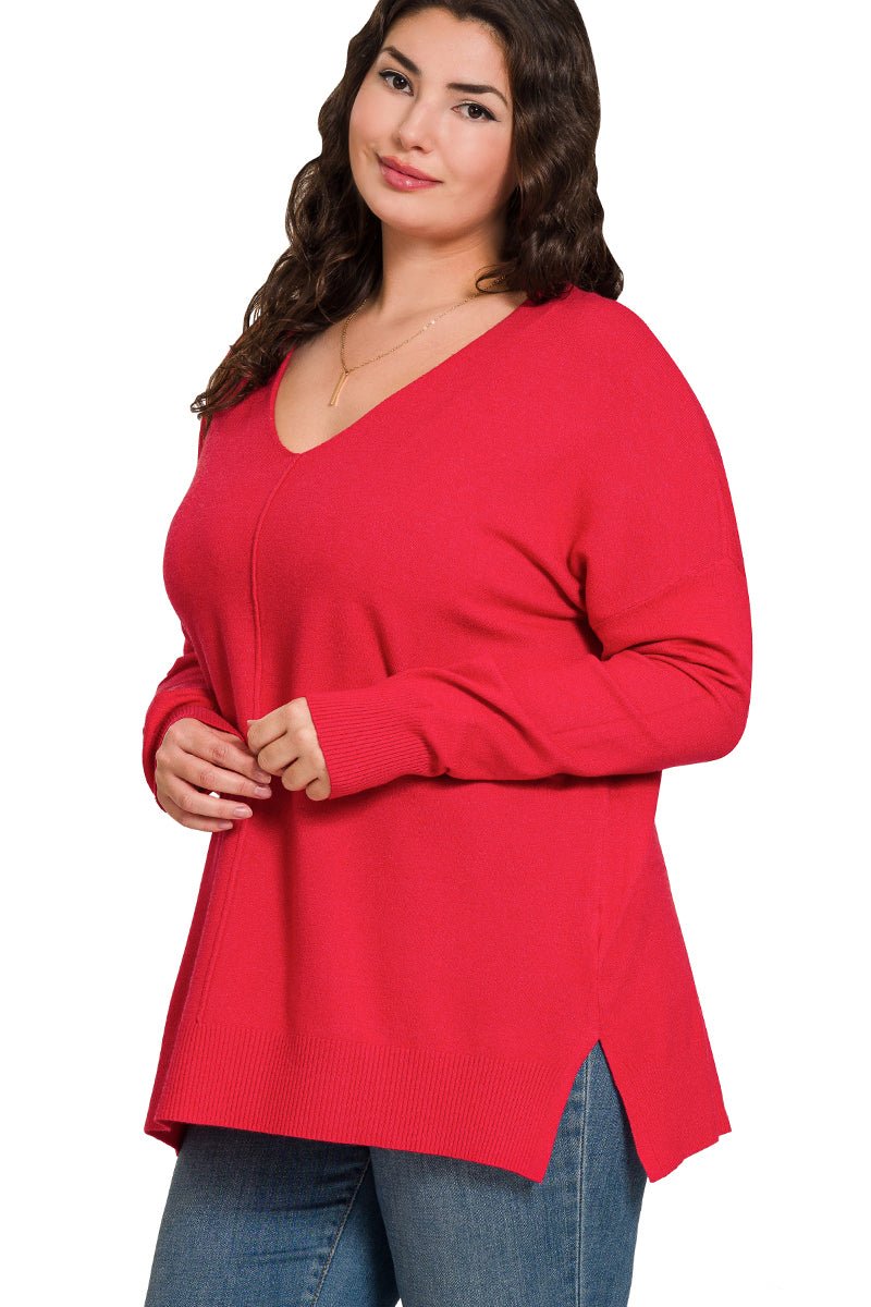 My Cozy Life Front-Seam Sweater - Red