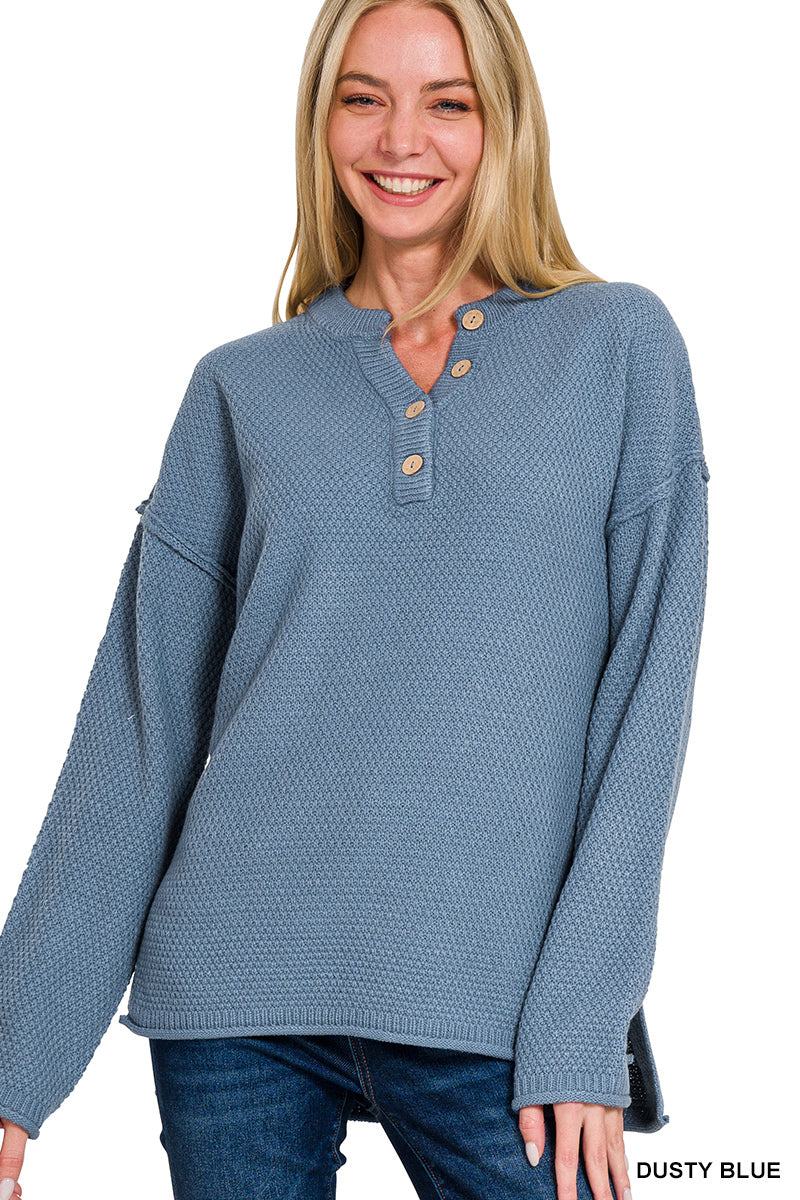 Henley Hero Sweater - Dusty Blue