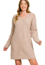 Load image into Gallery viewer, Warm Wishes V-Neck Sweater Dress ~ Ash Mocha
