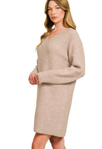 Load image into Gallery viewer, Warm Wishes V-Neck Sweater Dress ~ Ash Mocha
