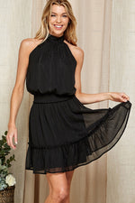 Load image into Gallery viewer, Tiered Halter Neck Dress Black
