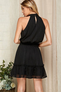 Tiered Halter Neck Dress Black