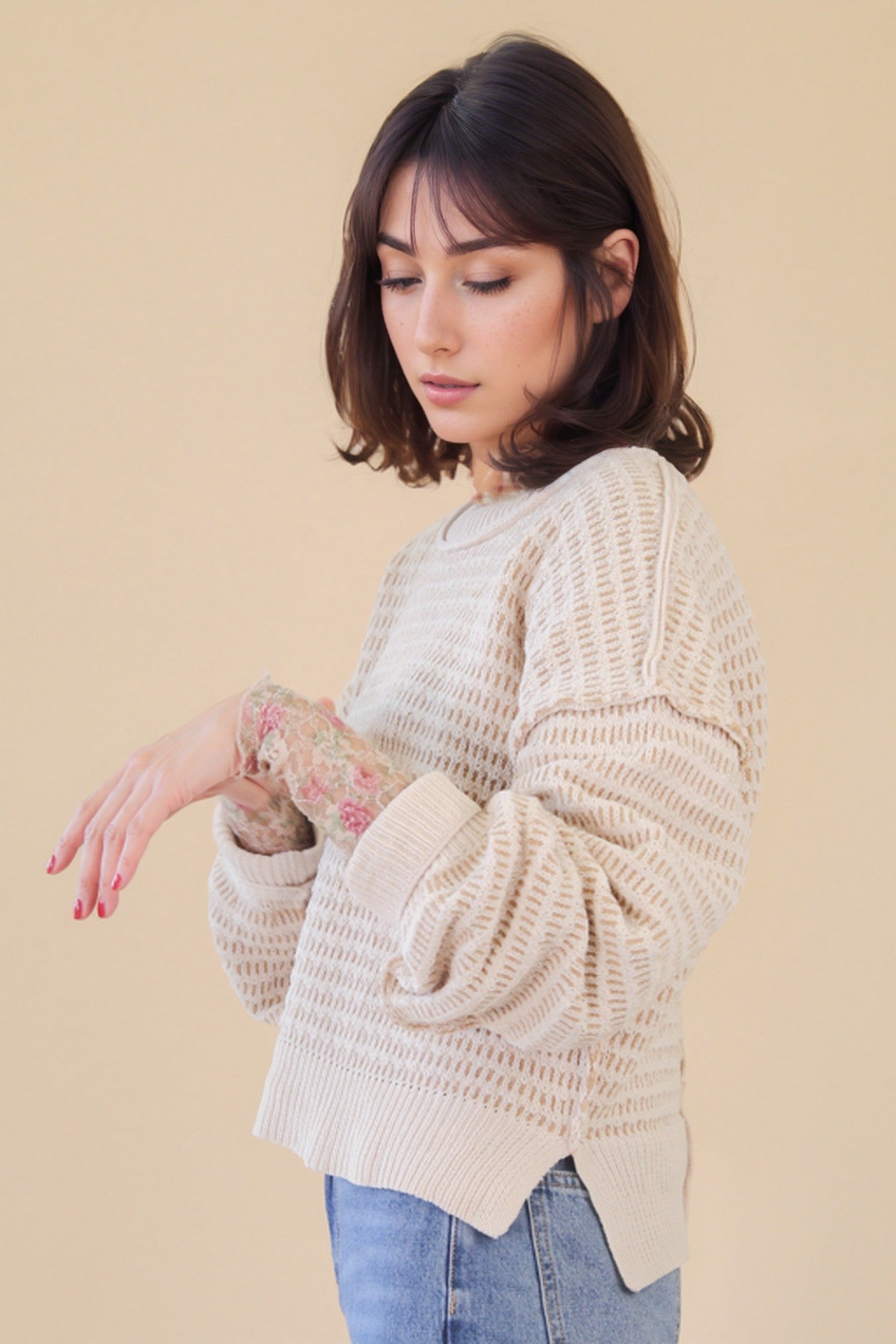 Sandstone Textured Knit Sweater