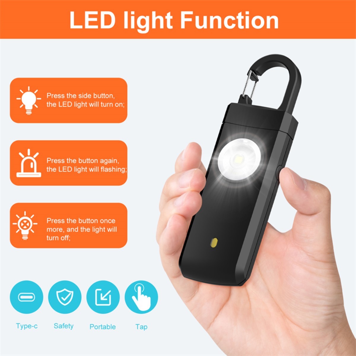 Rechargeable Personal Safety Alarm and Flashlight