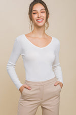 Load image into Gallery viewer, Victoria V Neck Long Sleeve Bodysuit - Ivory
