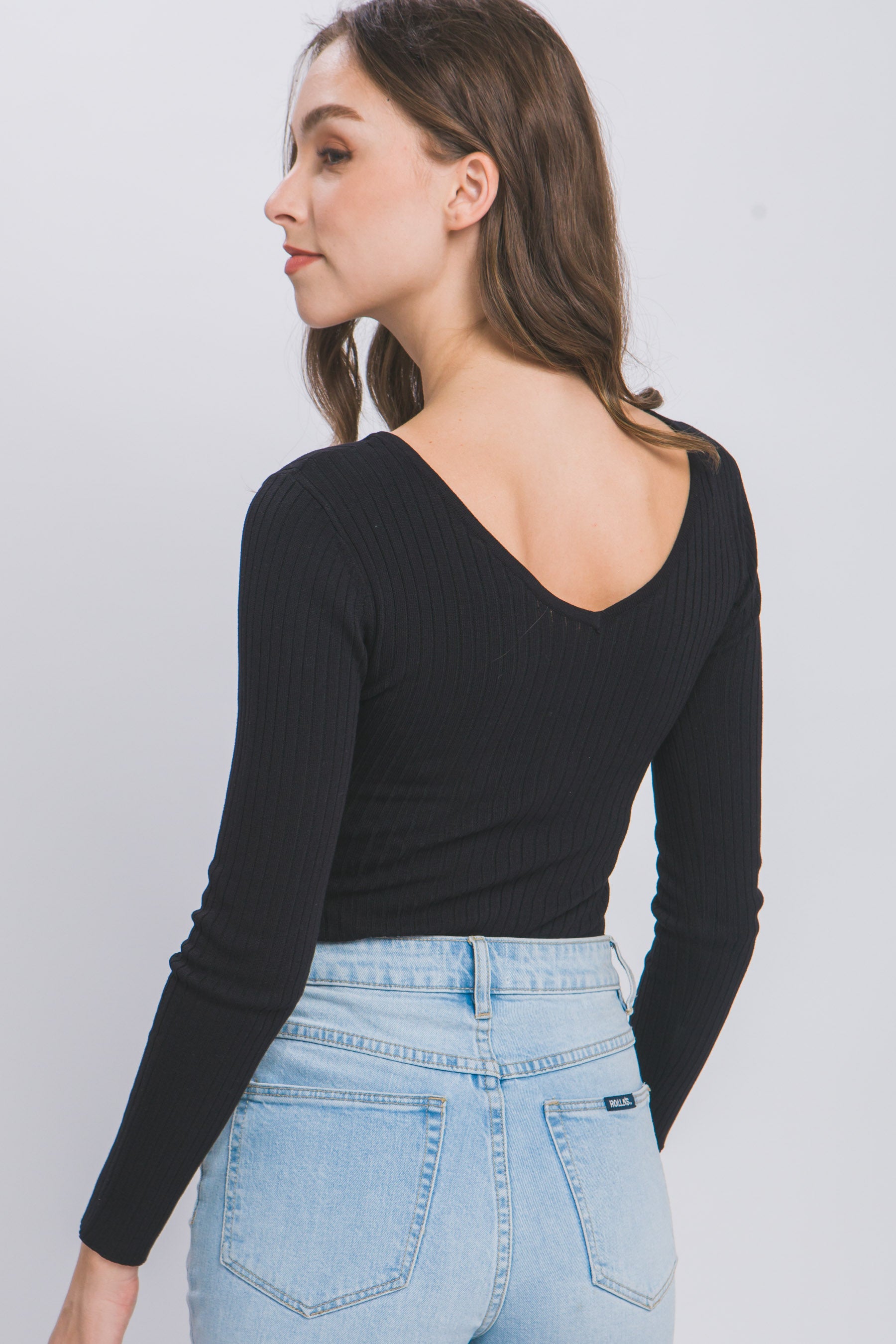 Victoria V Neck Long Sleeve Bodysuit - Black